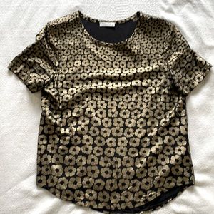 Equipment Art Deco floral print short sleeved silk blouse